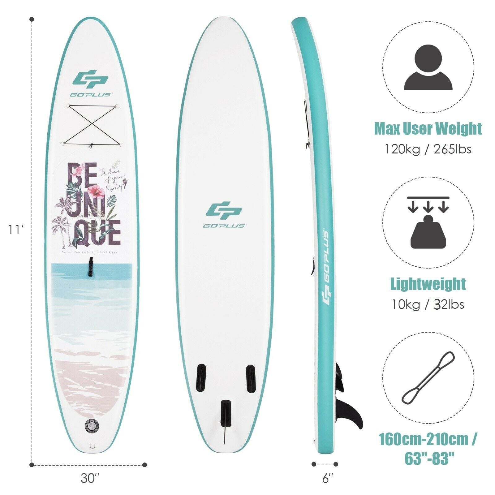 10.5 ft Inflatable Stand Up Paddle Board Surfboard with Aluminum Paddle Pump