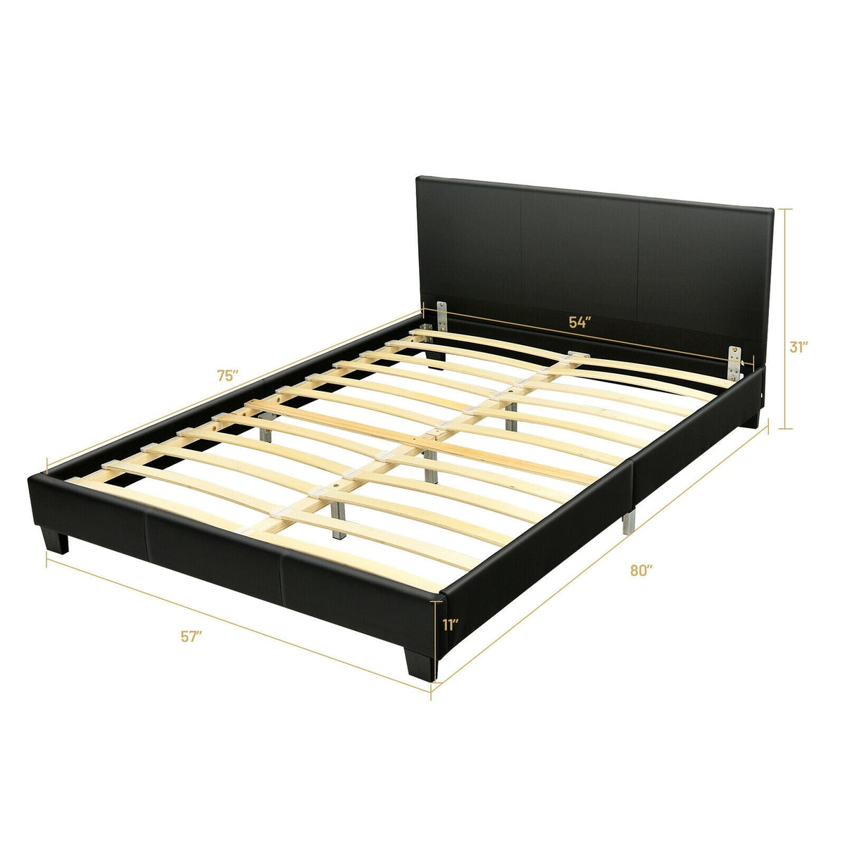 Full Upholstered Platform Bed Frame with Headboard Wood Slat