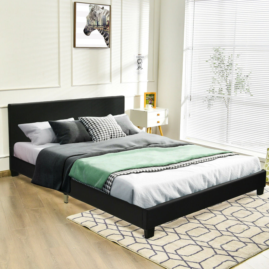 Full Upholstered Platform Bed Frame with Headboard Wood Slat