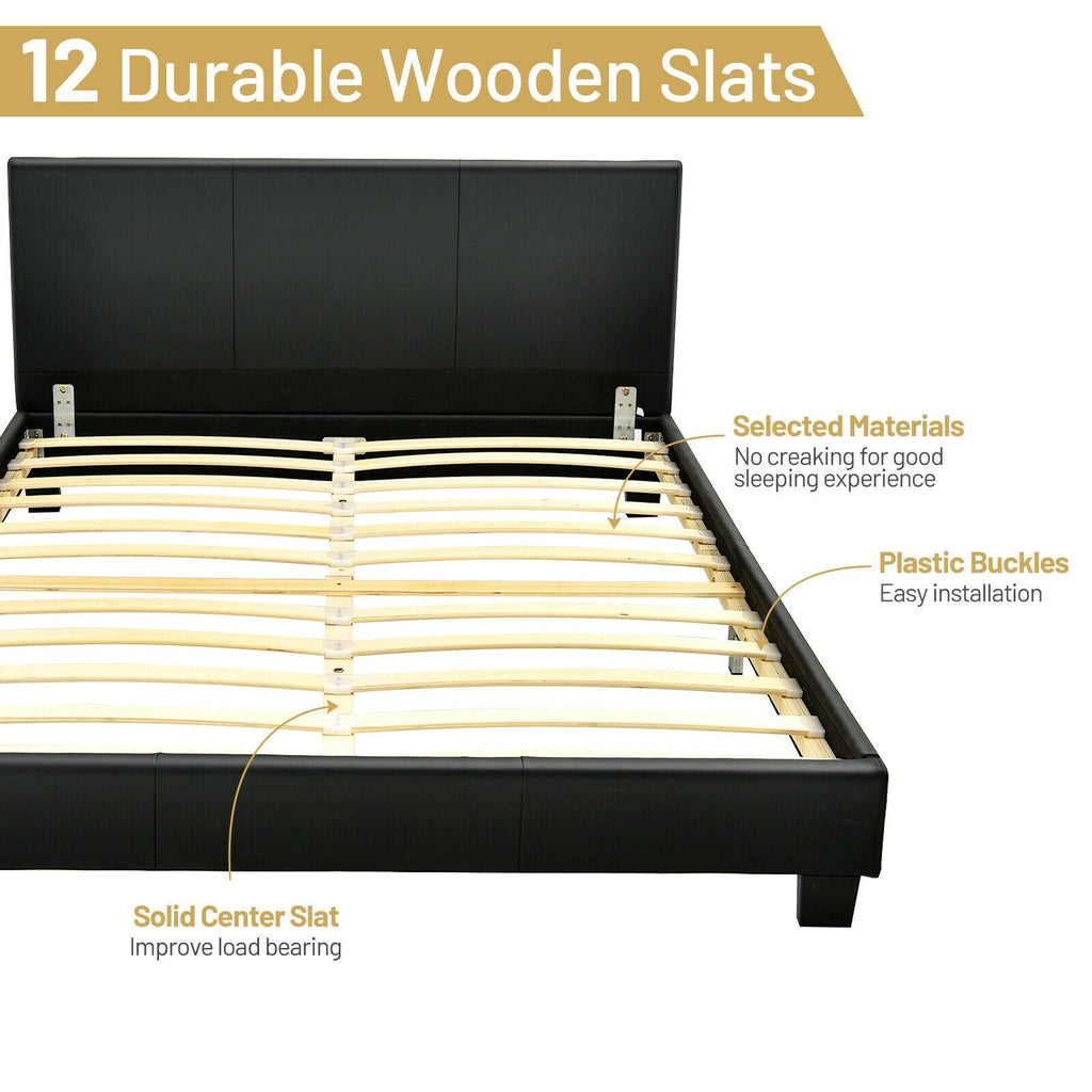 Full Upholstered Platform Bed Frame with Headboard Wood Slat