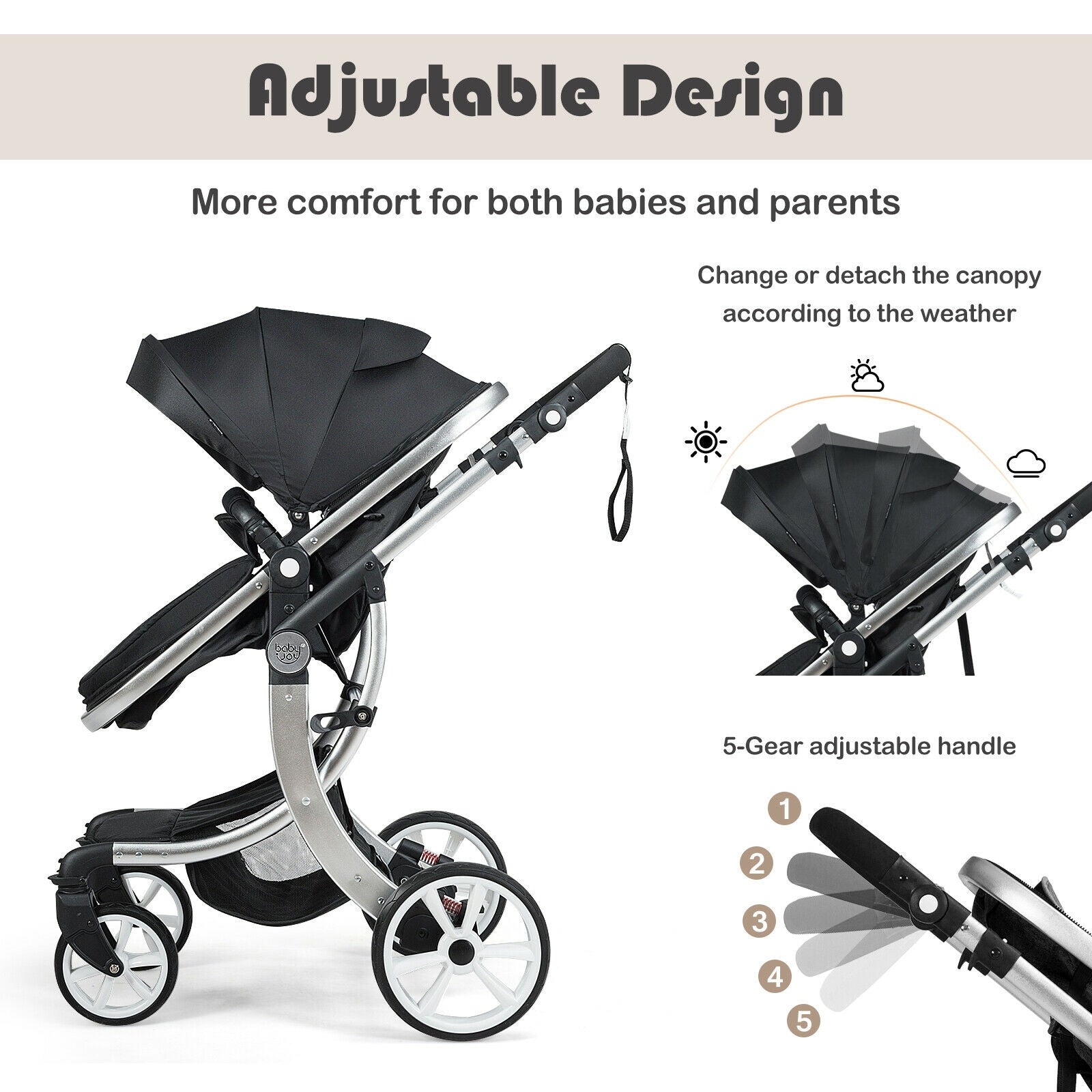 Folding Aluminum Infant Reversible Stroller with Diaper Bag