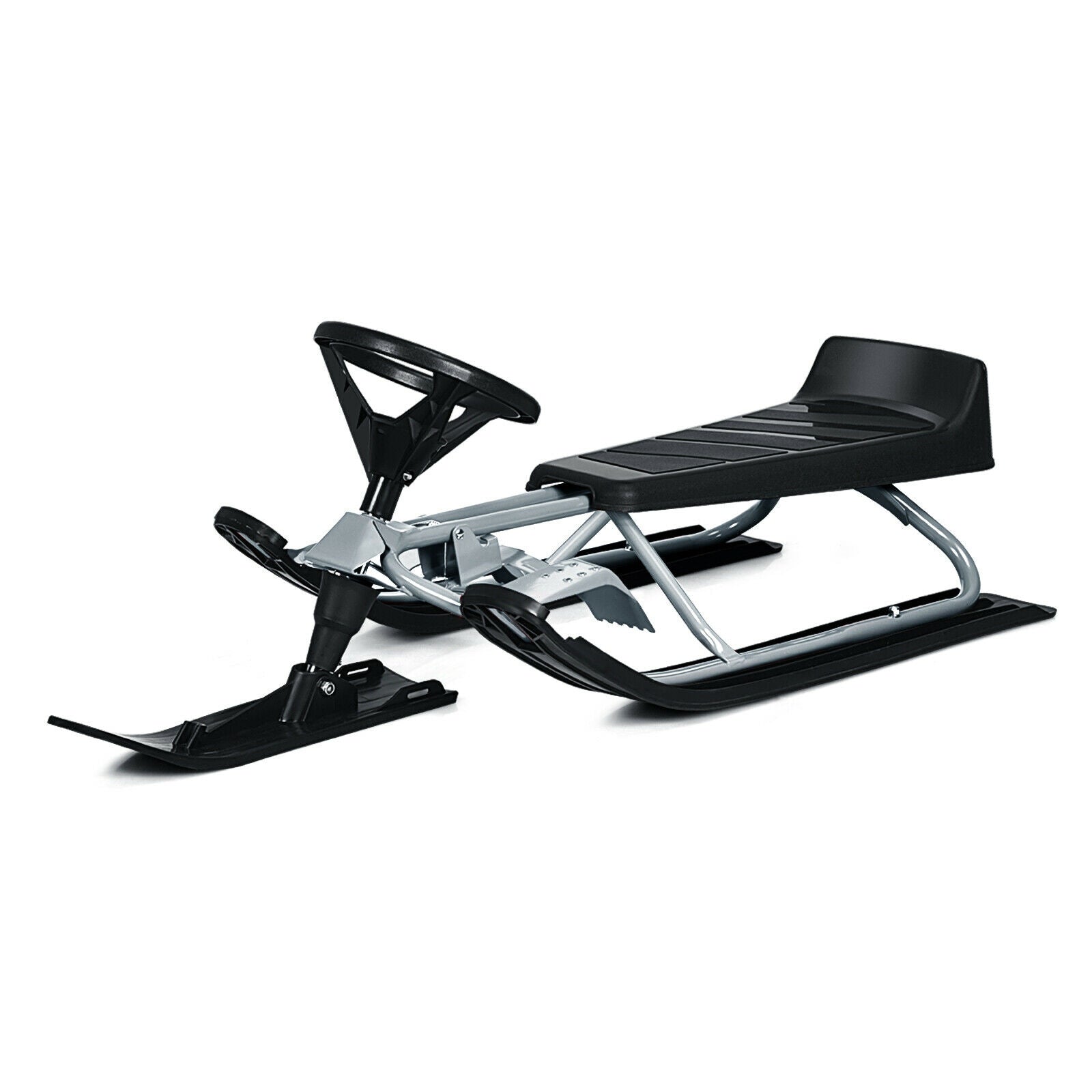 Kids Snow Sled with Steering Wheel and Double Brakes Pull Rope