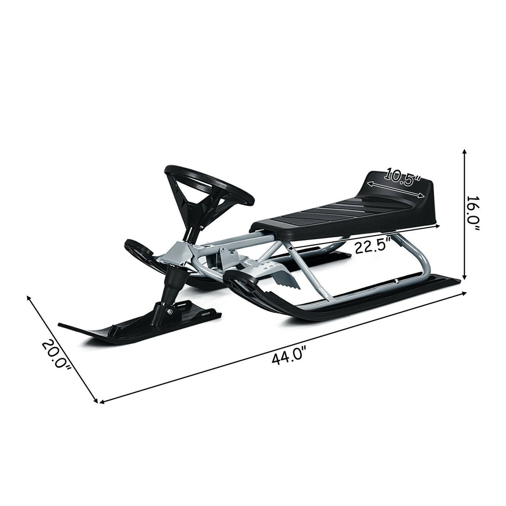 Kids Snow Sled with Steering Wheel and Double Brakes Pull Rope