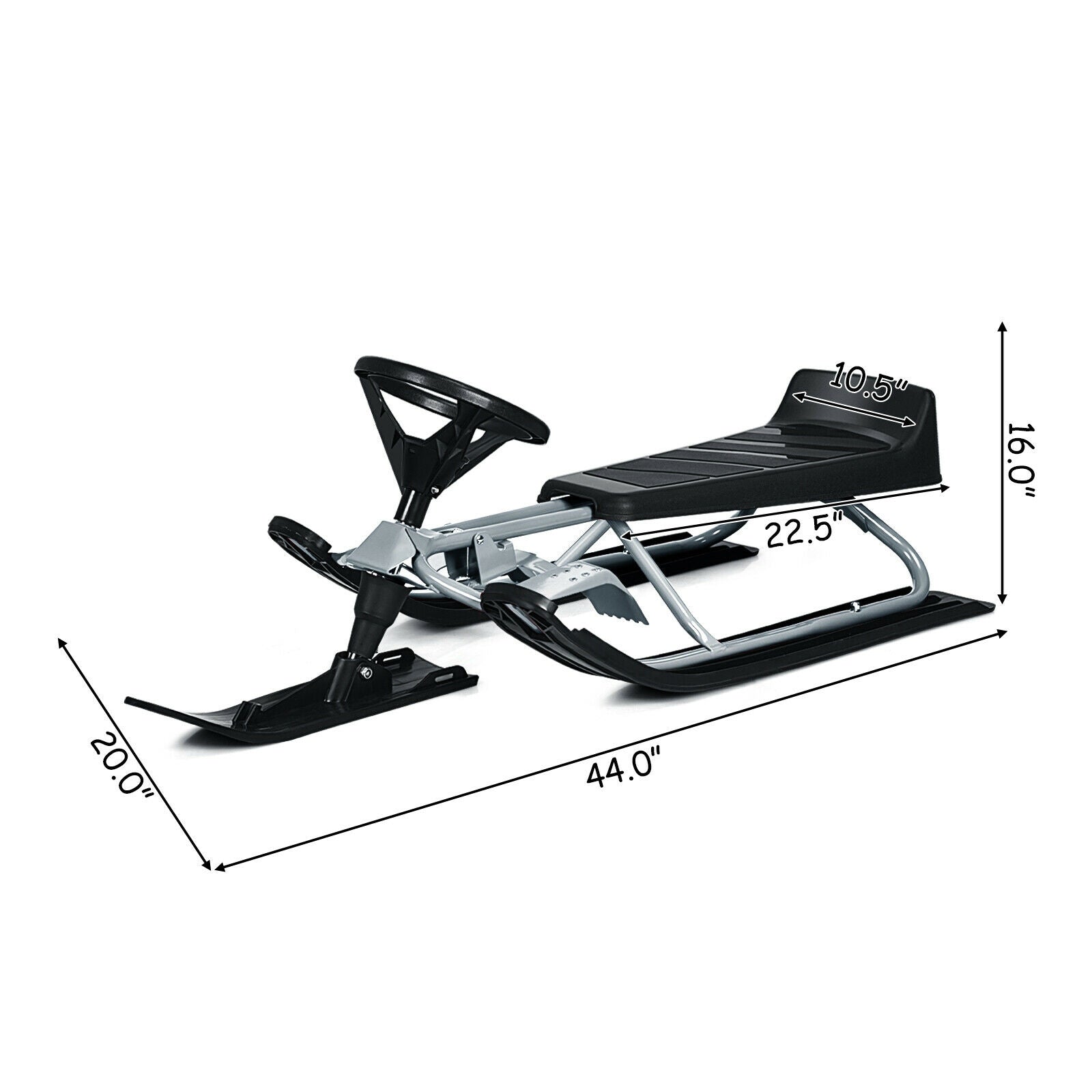 Kids Snow Sled with Steering Wheel and Double Brakes Pull Rope