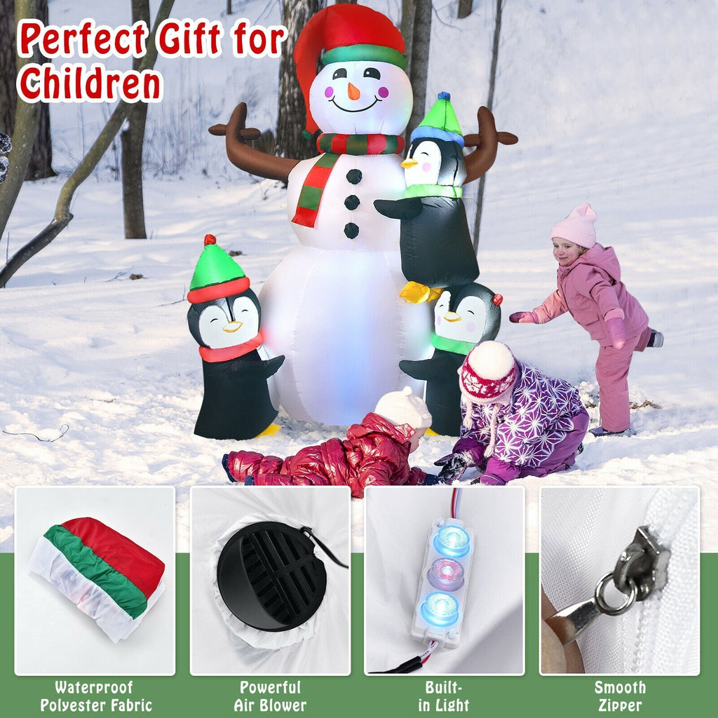 6 Feet Christmas Quick Inflatable Snowman with Penguins