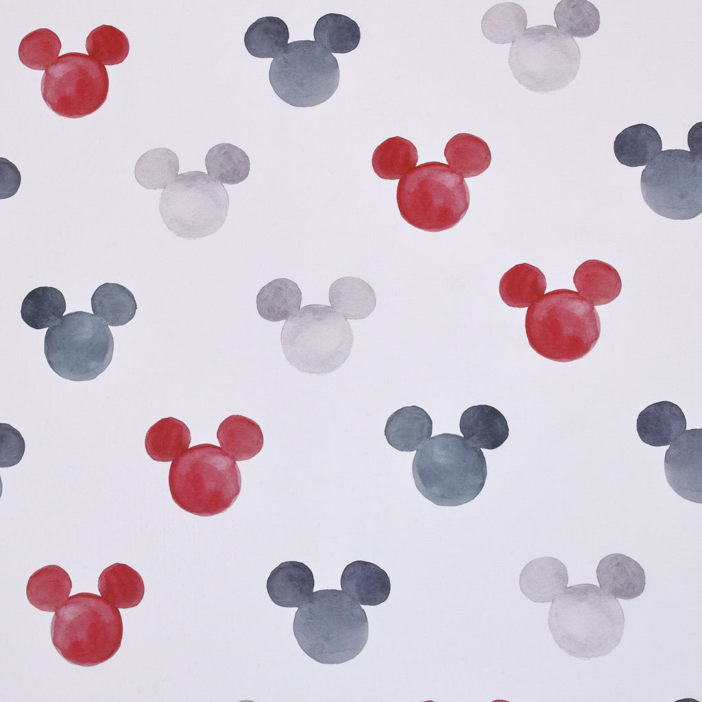 Mickey Mouse - Black, White, Gray and Red Watercolor Mickey Ears Nursery Fitted Crib Sheet
