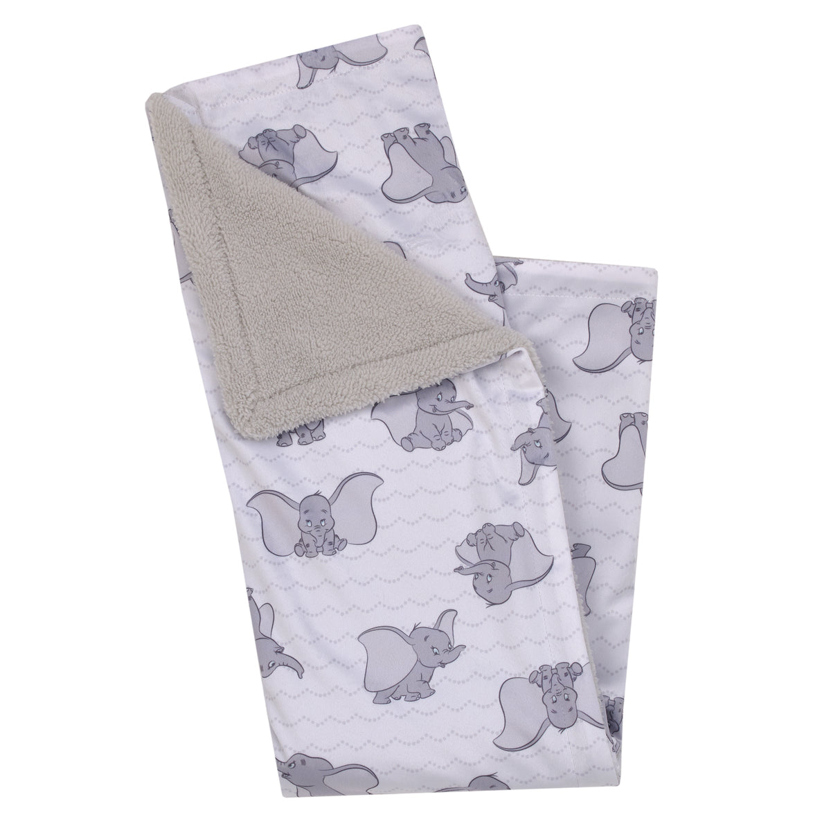 Dumbo Gray and White Super Soft Sherpa Baby Blanket and Security Blanket 2-Piece Gift Set