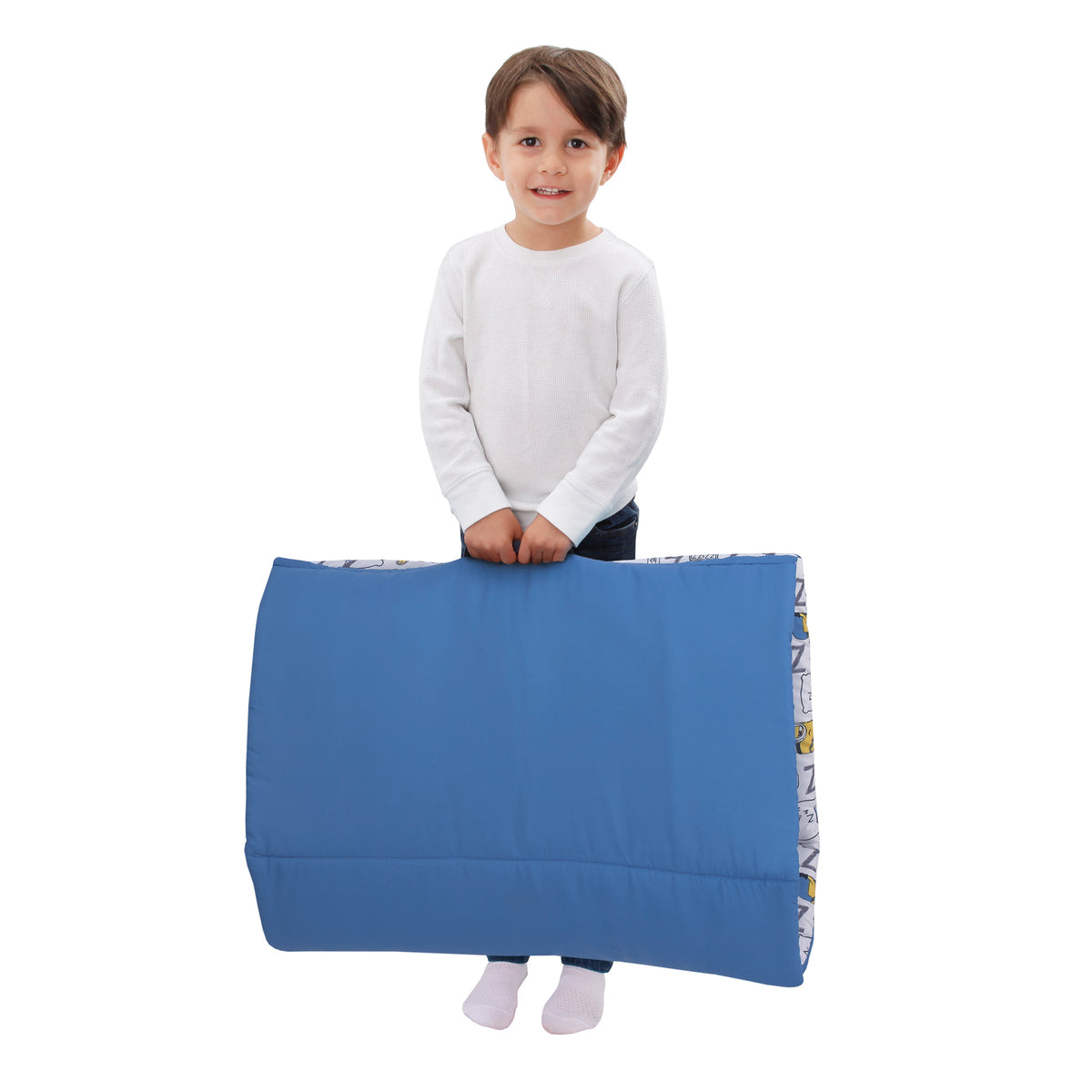 Lazy Minions Club Gray, Blue, Yellow, and White Deluxe Easy Fold Toddler Nap Mat