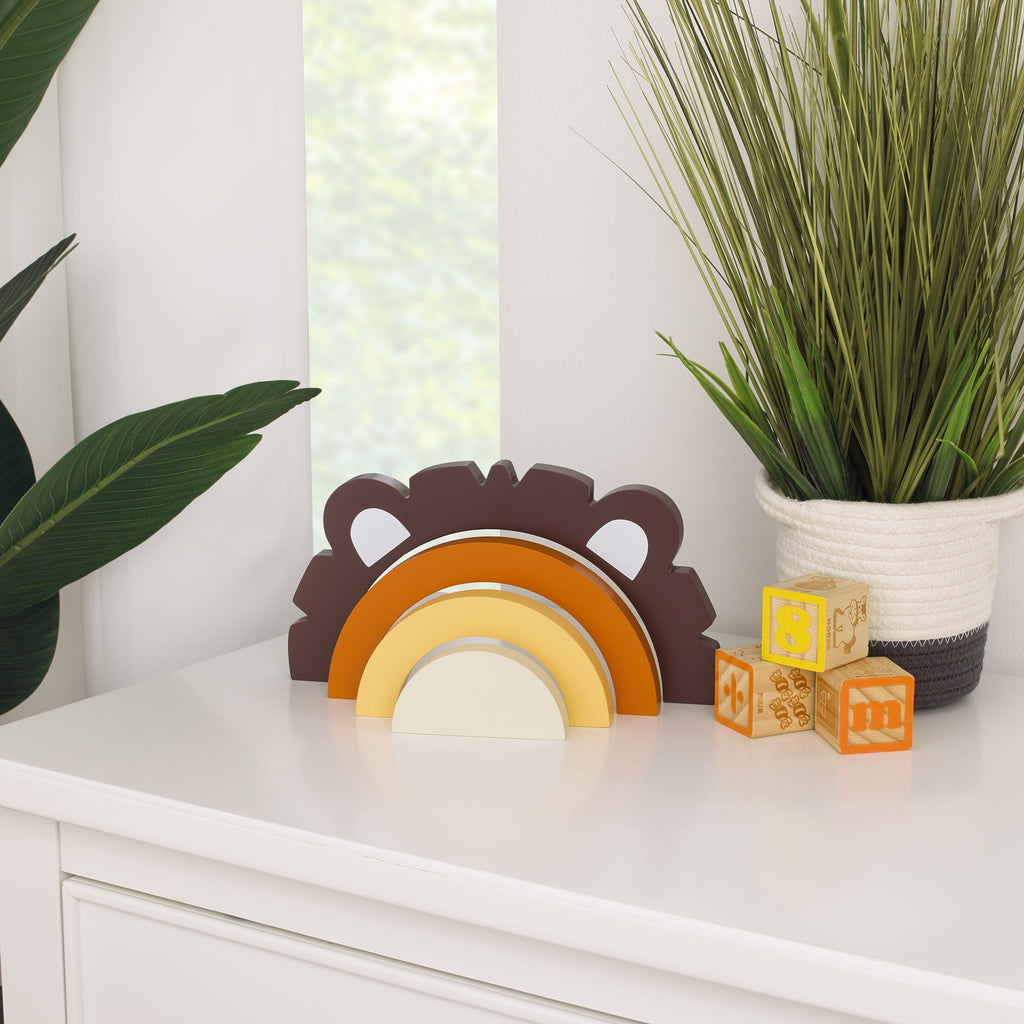 Lion Brown, Orange, Yellow, and Ivory Wood Stacking Shelfie DÃ©cor
