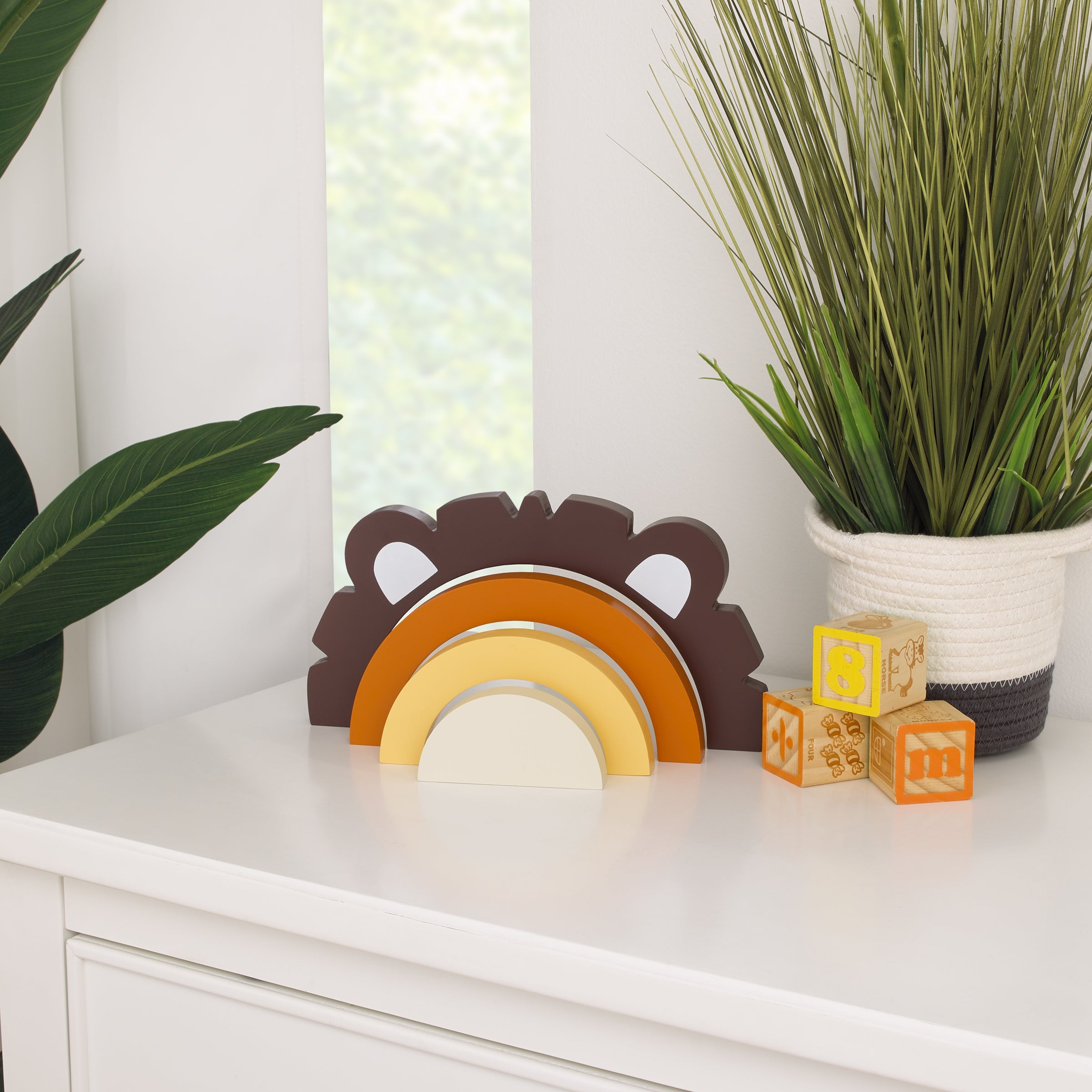 Lion Brown, Orange, Yellow, and Ivory Wood Stacking Shelfie DÃ©cor