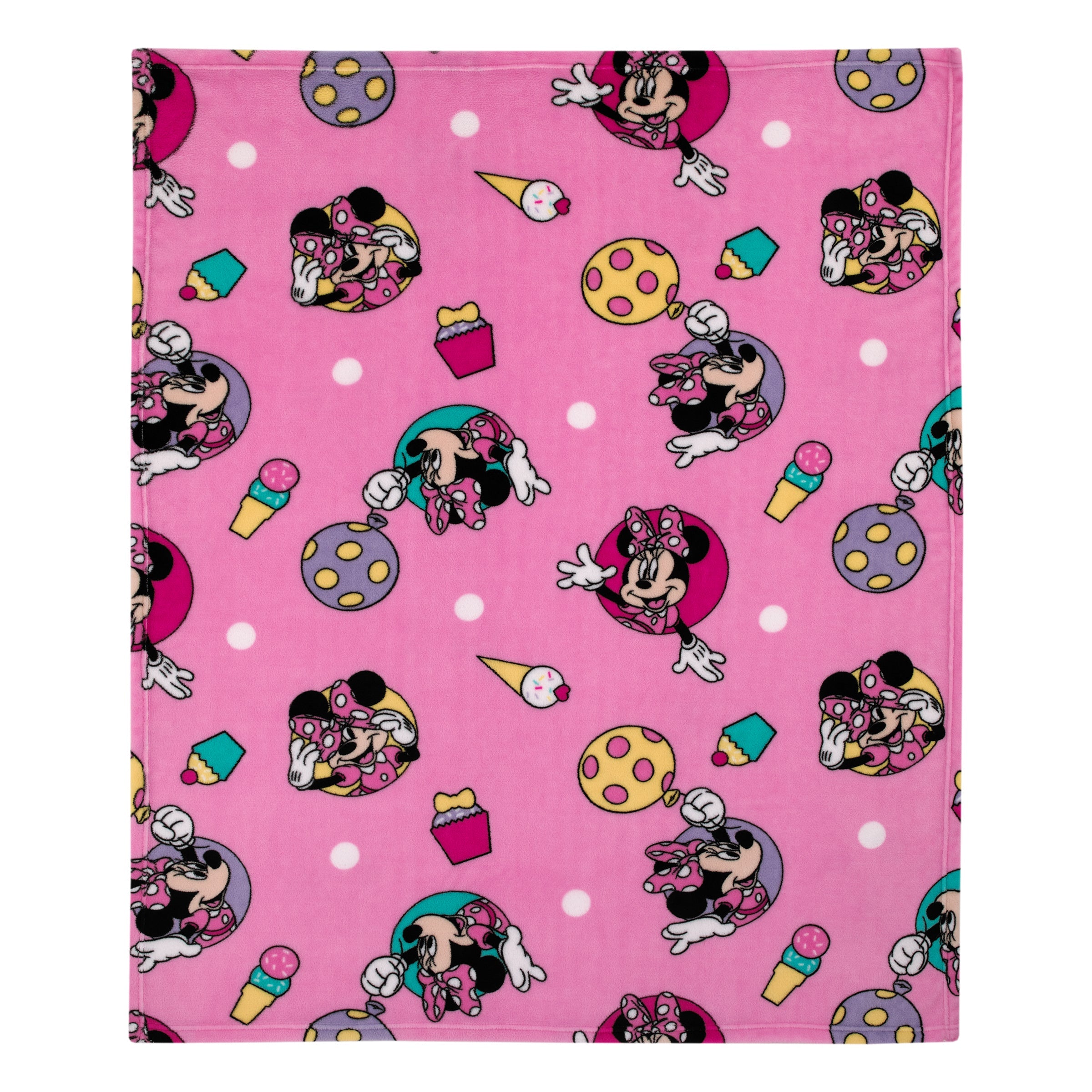 Disney Minnie Mouse Let's Party Pink, Lavender, and Yellow Balloons, Ice-cream Cones, Cupcakes, and Confetti Super Soft Toddler Blanket