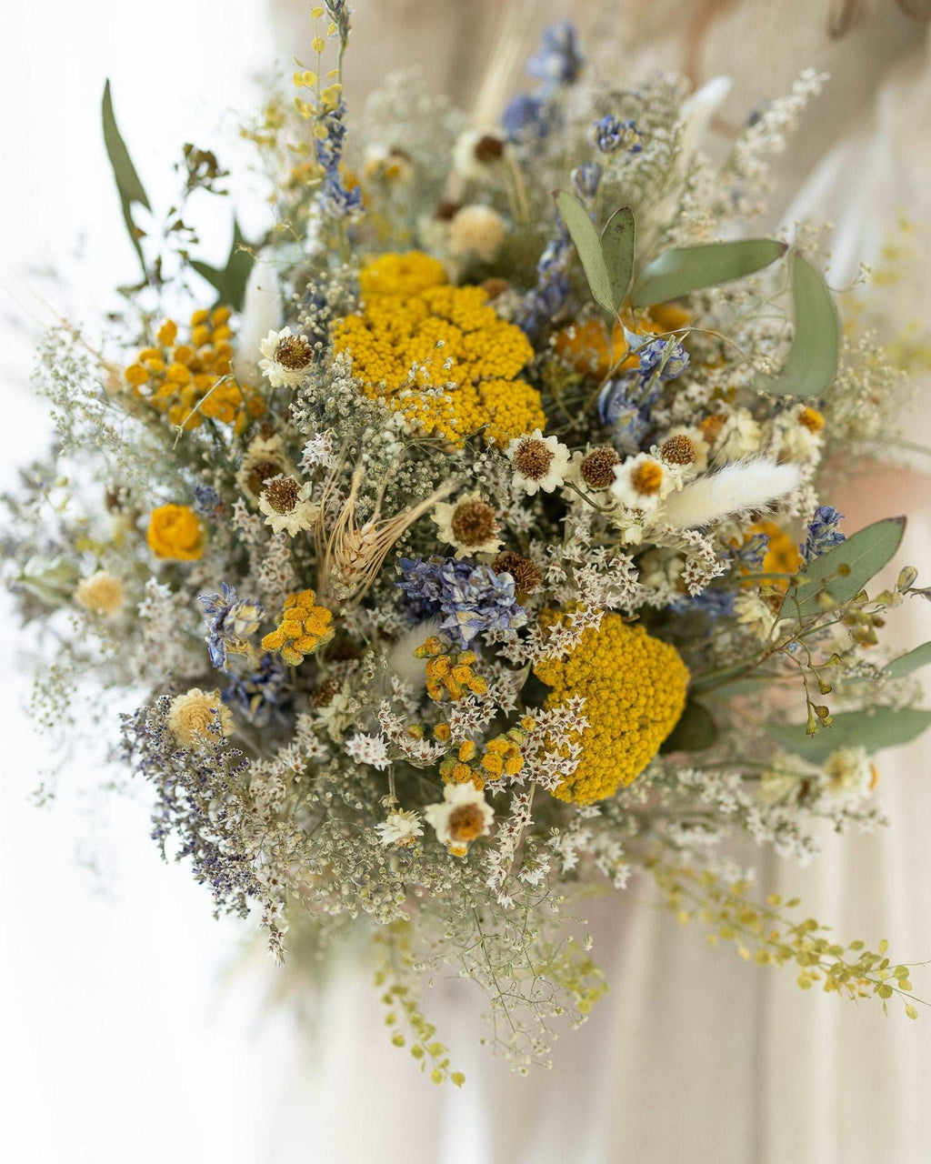 Dried Flower Bouquet with Eucalyptus, Yarrow and Lavender Dried Bridal bouquet