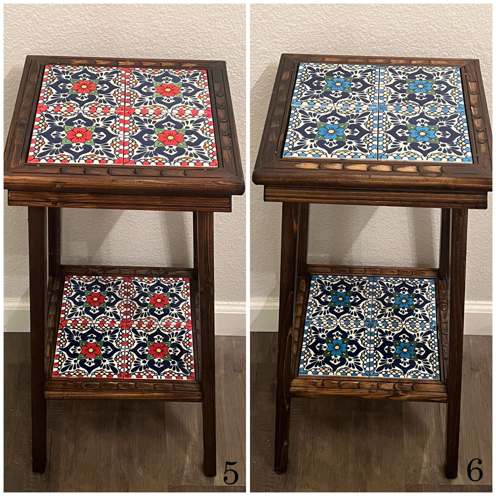 Square Talavera Tile End Table | Handmade Mexican Wood Accent Table