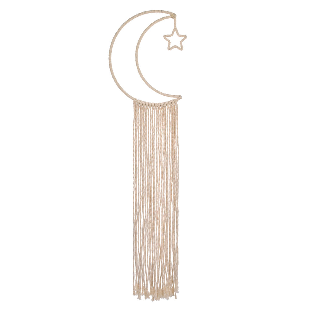 Natural Ivory MacramÃ© Moon Shaped Wall DÃ©cor With Fringe, 18" Long