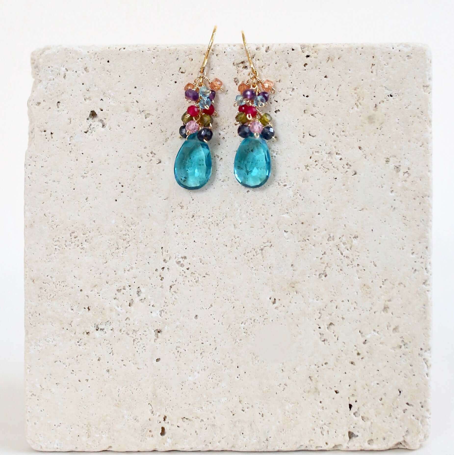 Neon Blue Quartz Bala Earrings