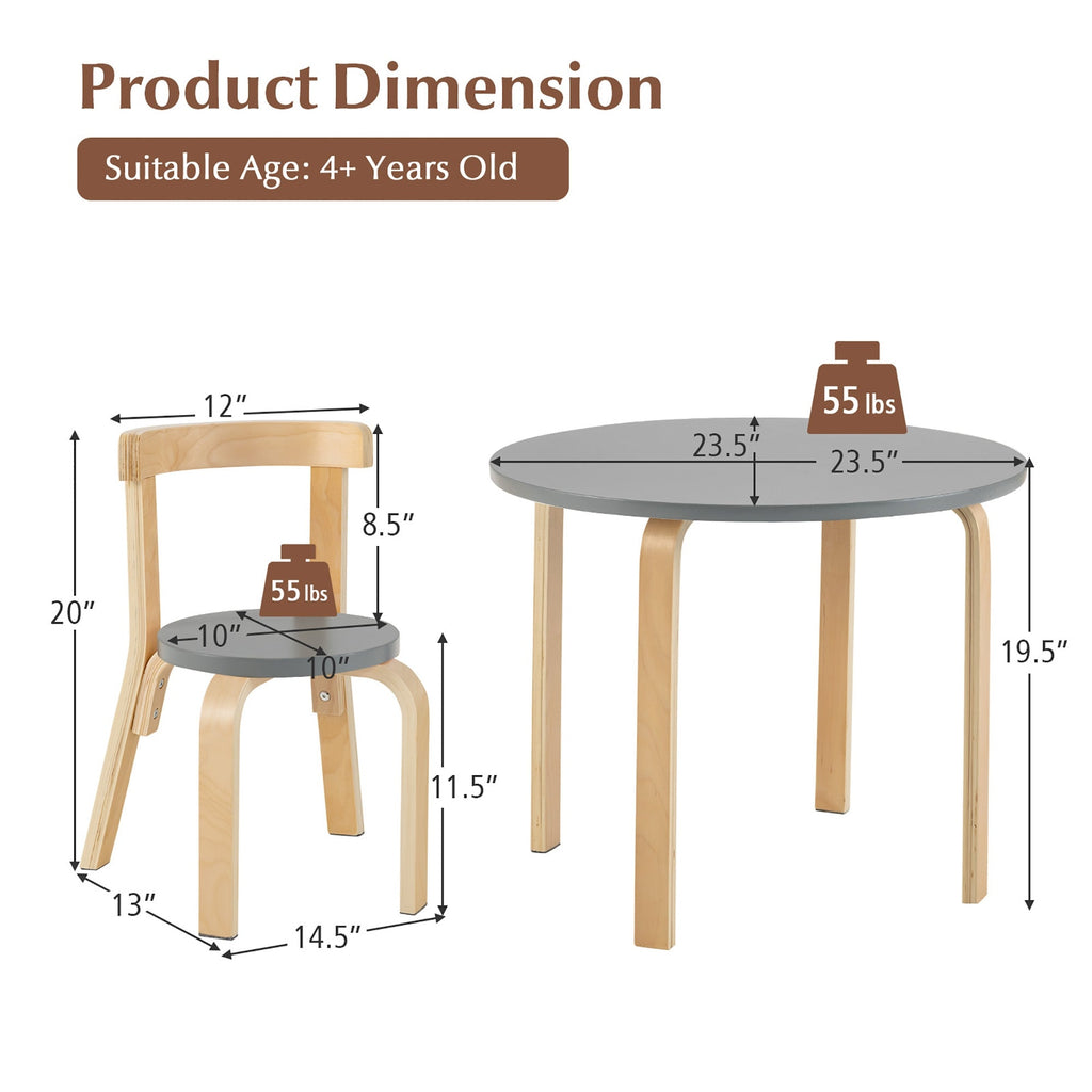 5-Piece Kids Wooden Curved Back Activity Table and Chair Set with