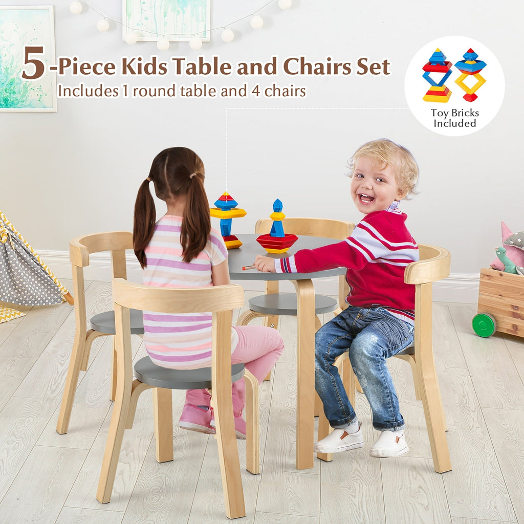 5-Piece Kids Wooden Curved Back Activity Table and Chair Set with
