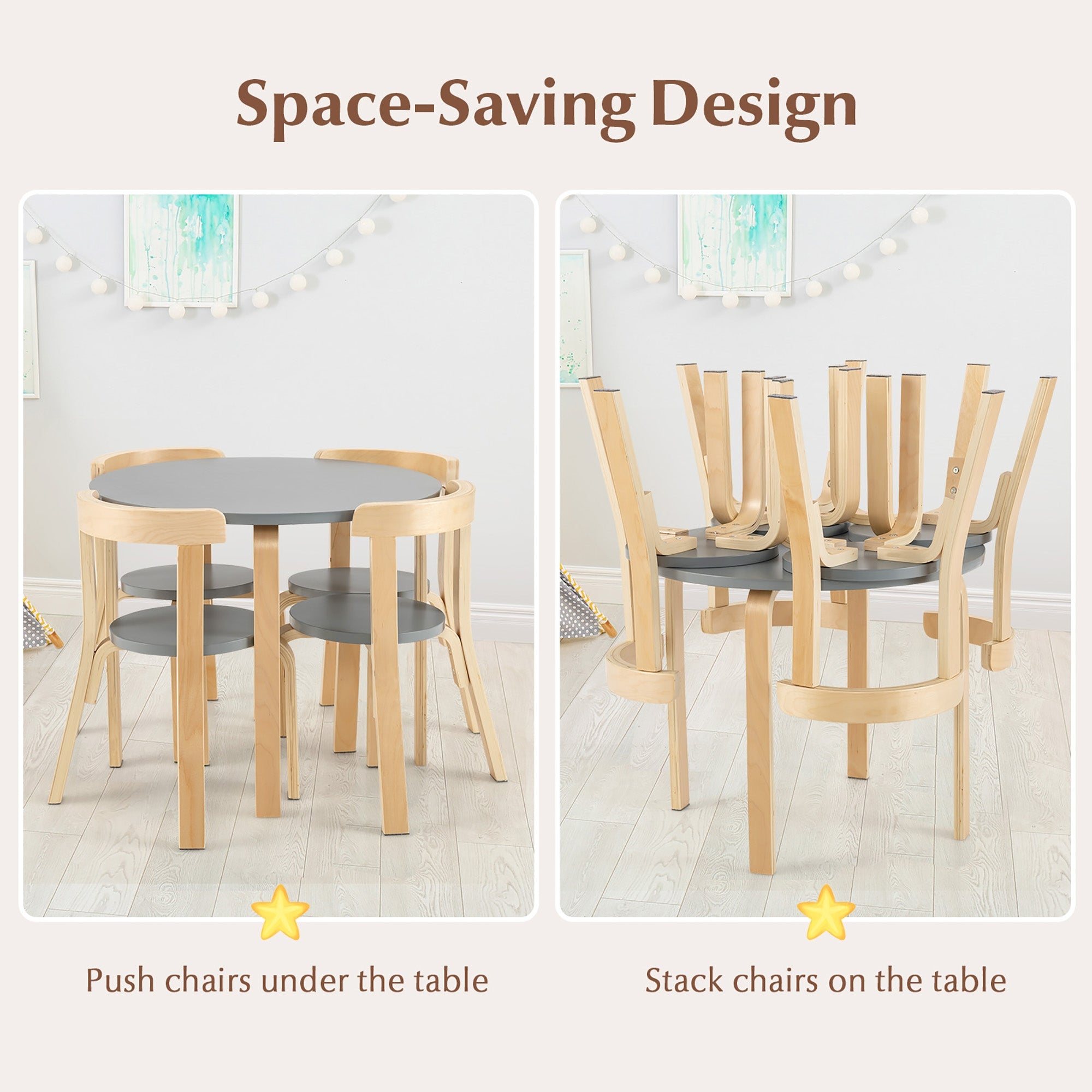 5-Piece Kids Wooden Curved Back Activity Table and Chair Set with