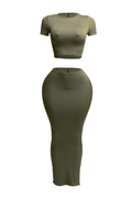 Short Sleeve Crop Top & Long Skirt Set