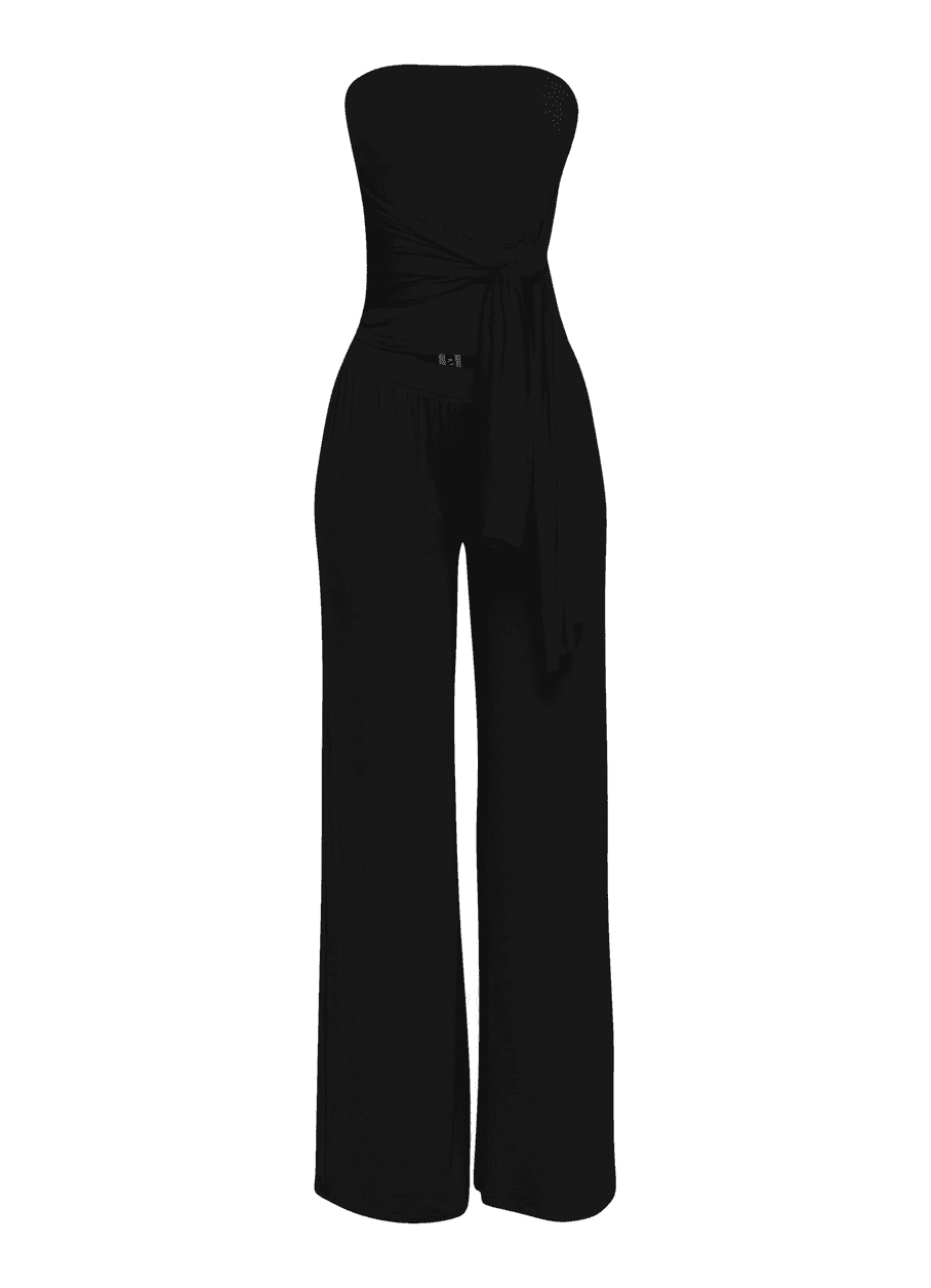 Strapless Tie Waist Wide Leg Pant Set