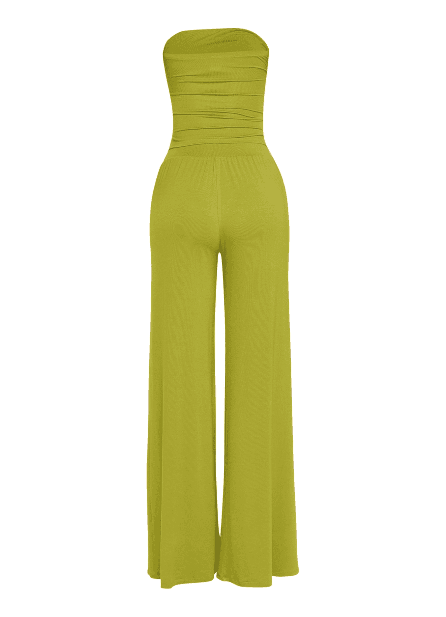 Strapless Tie Waist Wide Leg Pant Set