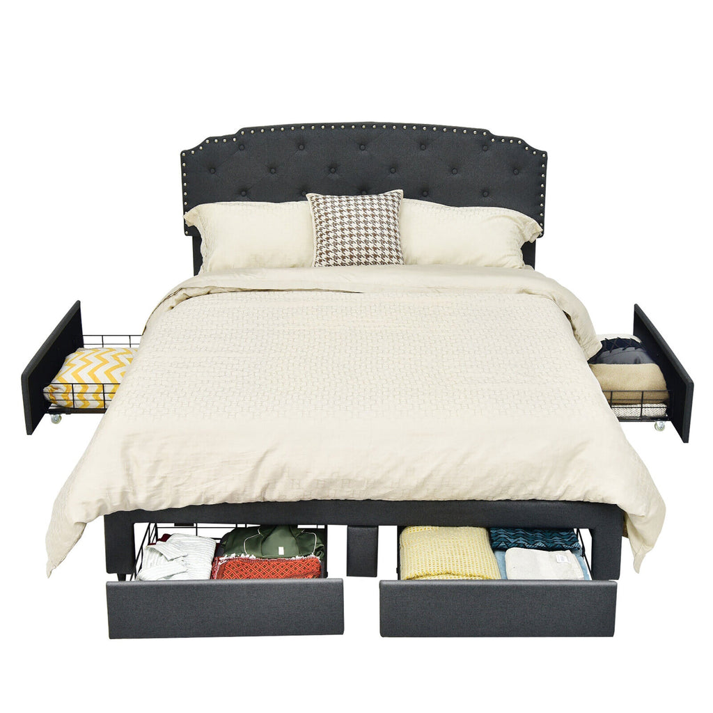 Platform Bed Frame with 4 Storage Drawers and Adjustable Headboard