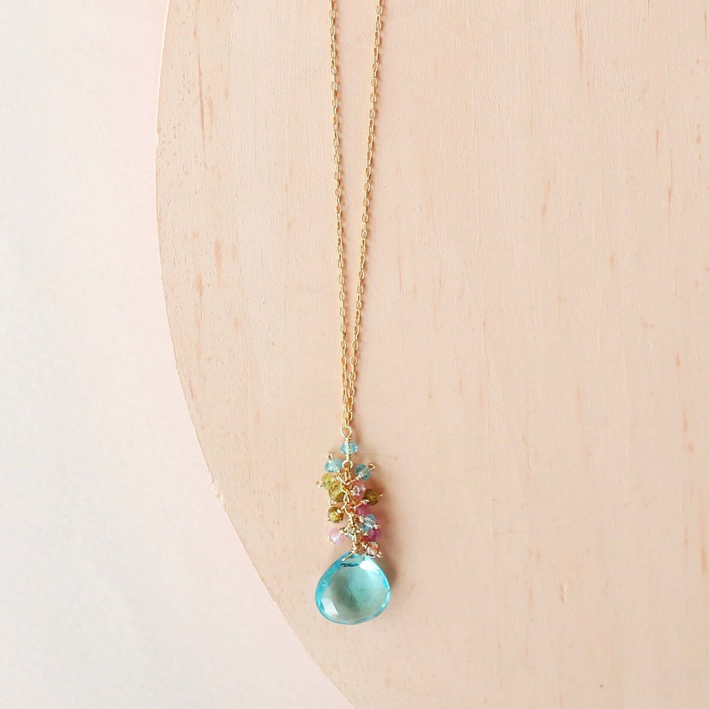 Aquamarine Quartz Gold Raindrop Necklace