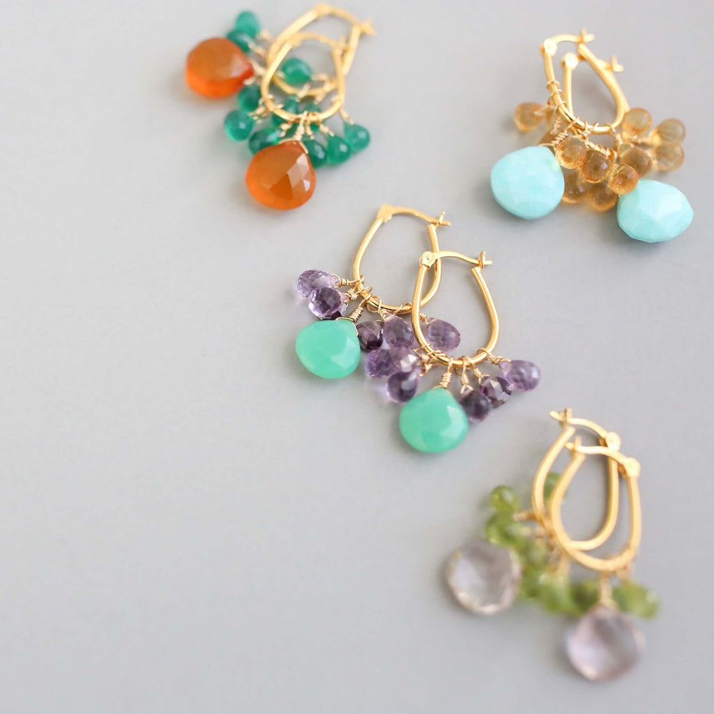 Chrysoprase & Amethyst Gold Earrings