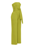 Strapless Tie Waist Wide Leg Pant Set