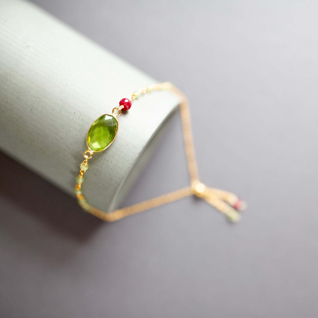 Bracelet Set: Peridot Quartz & Red Jade