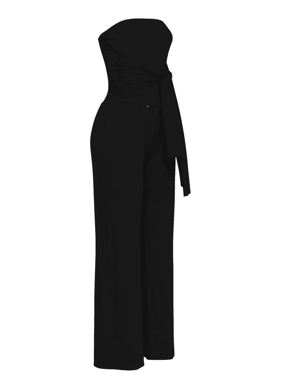 Strapless Tie Waist Wide Leg Pant Set
