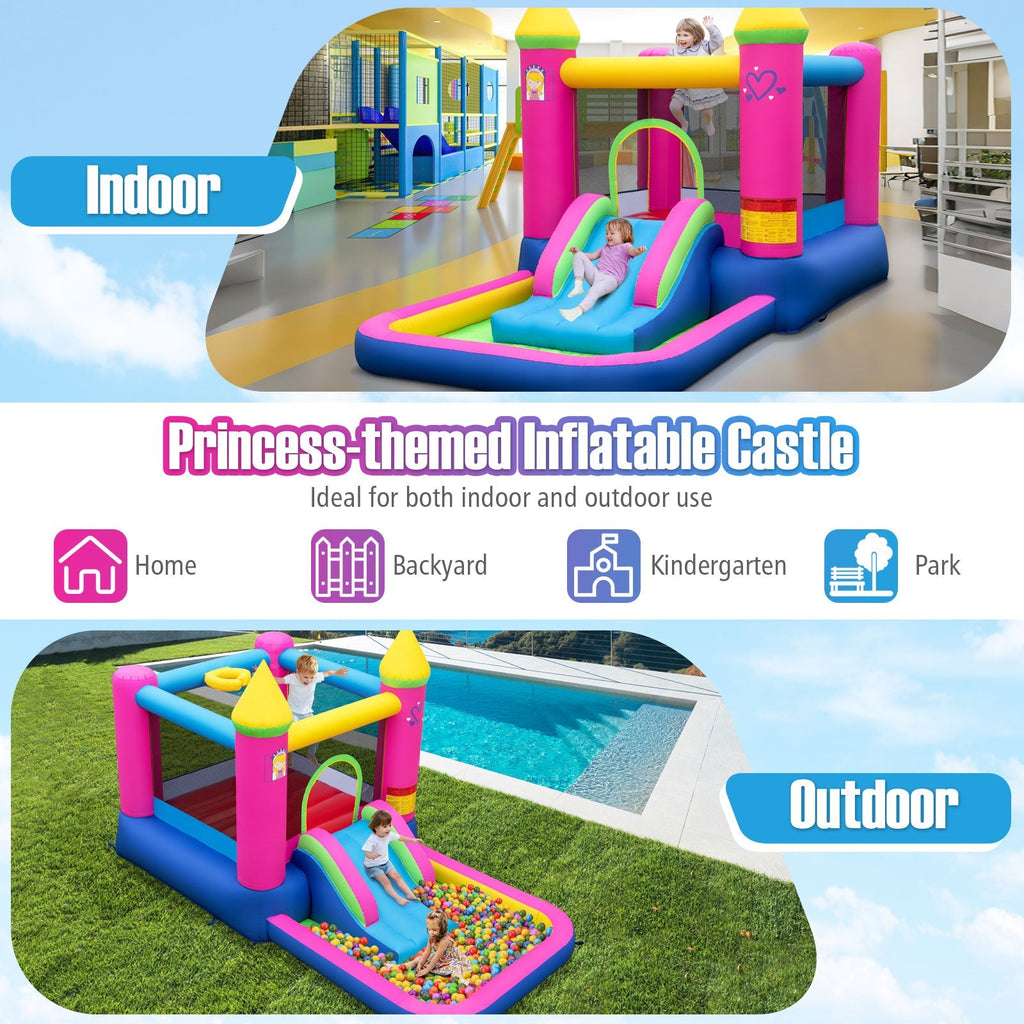Inflatable Bounce House 4-in-1 Kids Princess-themed Bouncer Blow-up Bouncy Castle with 480 Blower