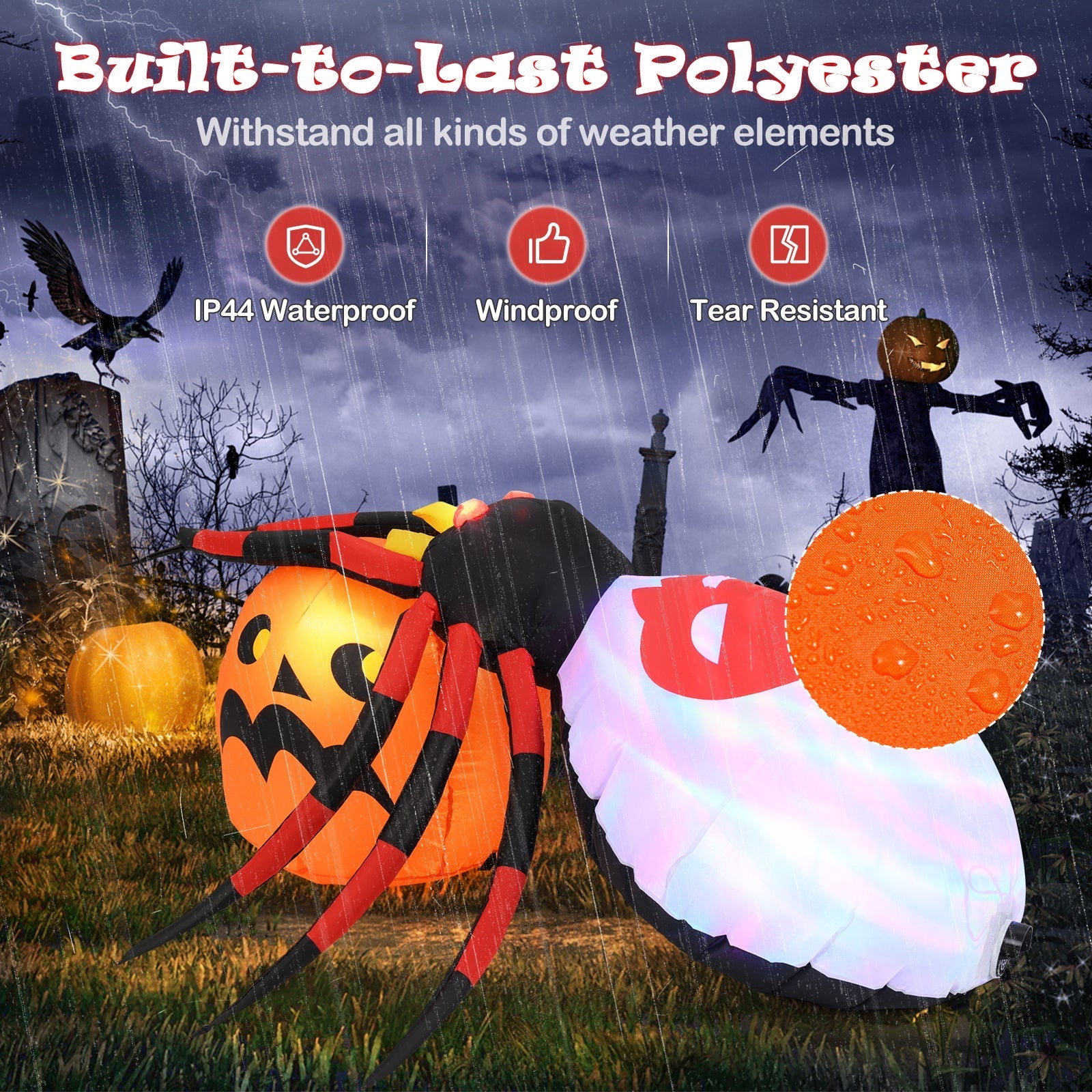 4.9 x 4.6 Feet Inflatable Spider with Pumpkin and Rotating Light