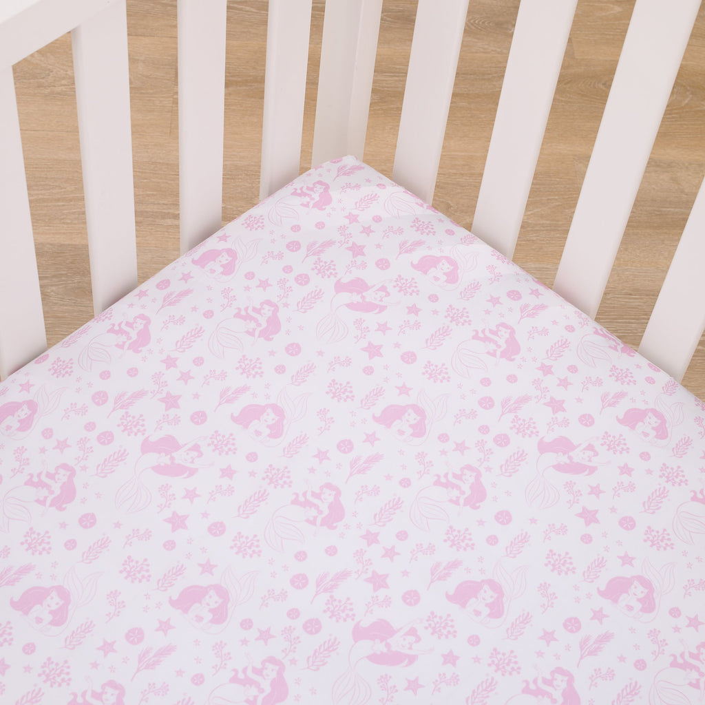 The Little Mermaid Pink and White Ariel Cute by Nature Fitted Crib Sheet