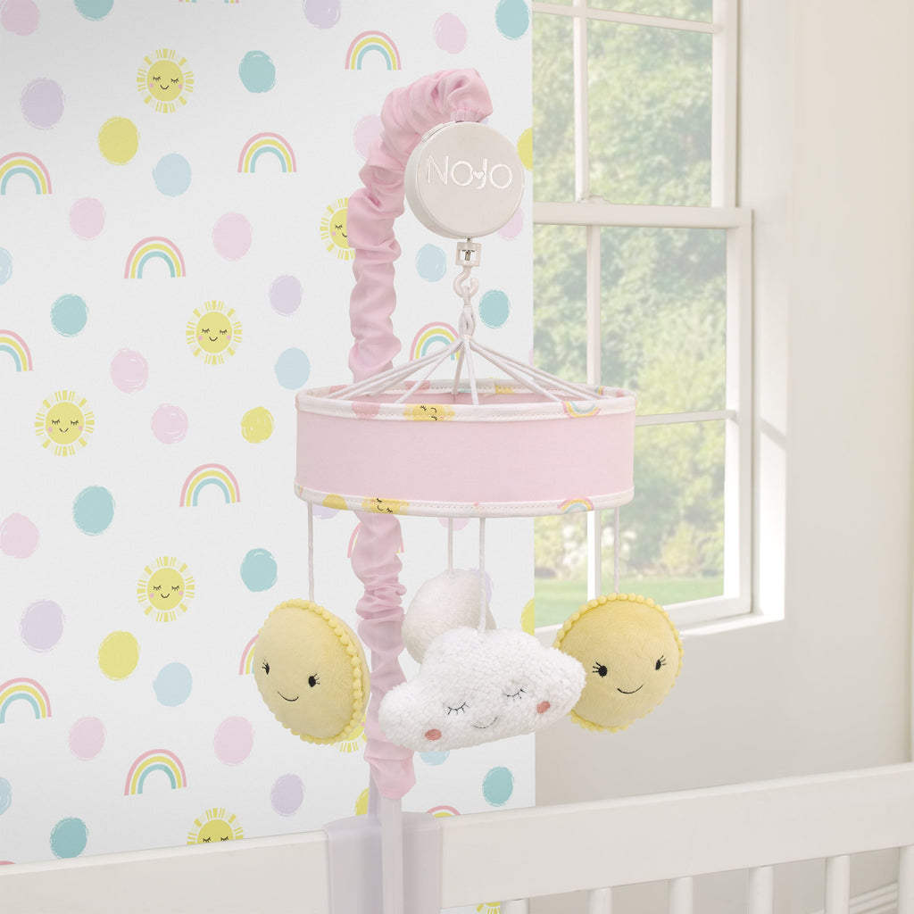 Happy Days Pink, Yellow and White Plush Sun and Clouds Musical Mobile