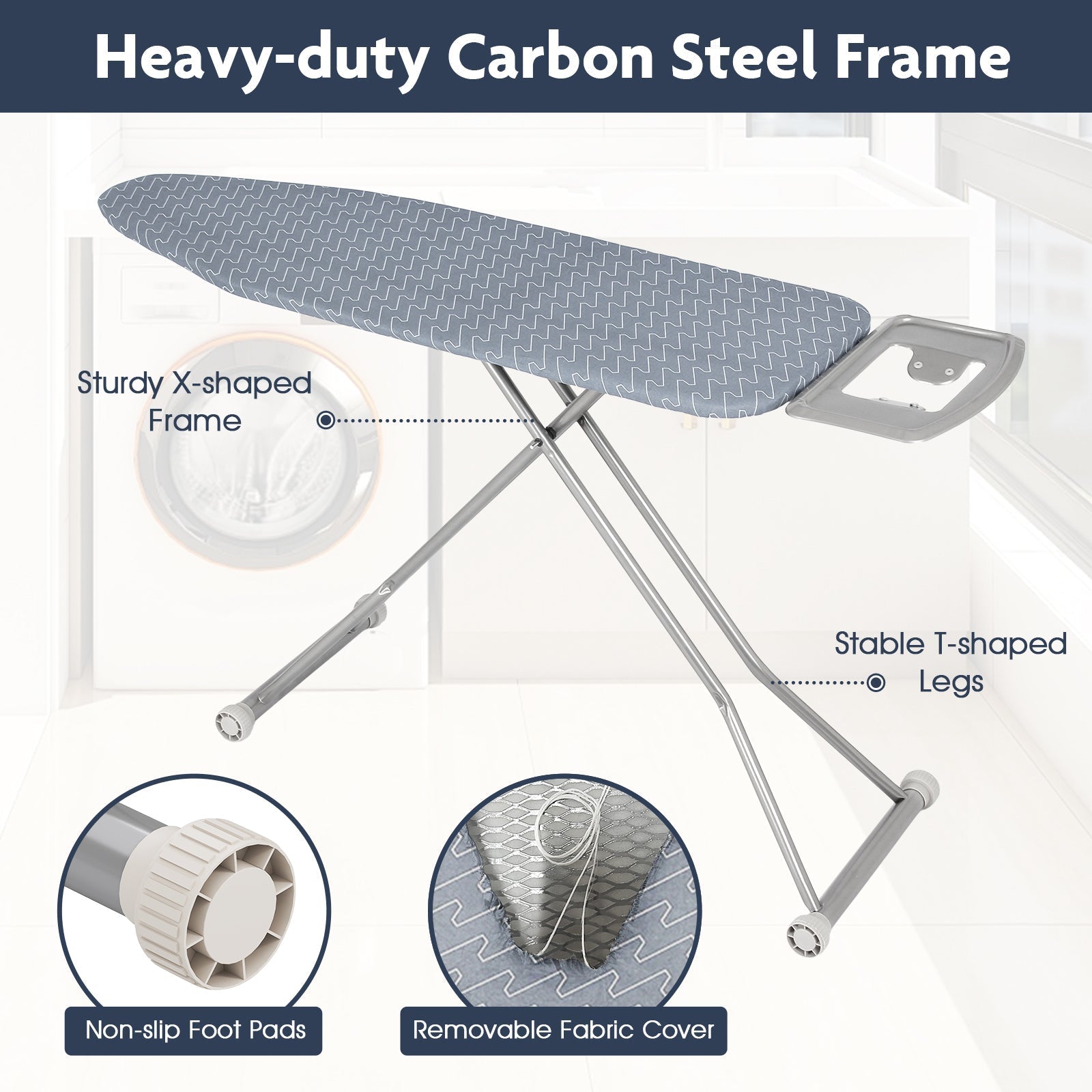 Ironing Board with Iron Rest and Removable Silver-Gray