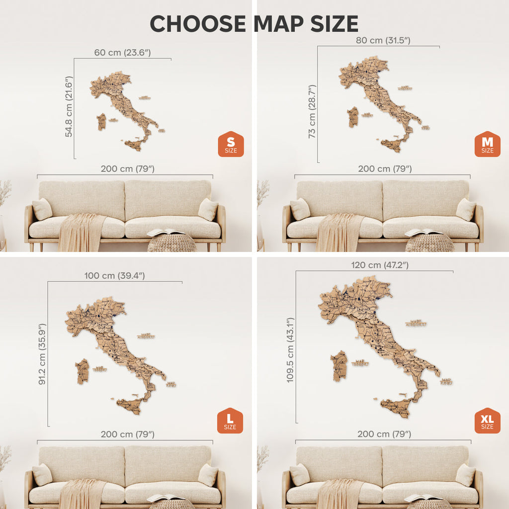 Wooden Map of Italy – Gold