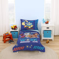 Pupstruction Work Zone Navy, Orange, Aqua, and Yellow 4 Piece Toddler Bed Set - Comforter, Fitted Bottom Sheet, Flat Top Sheet, and Reversible Pillowcase