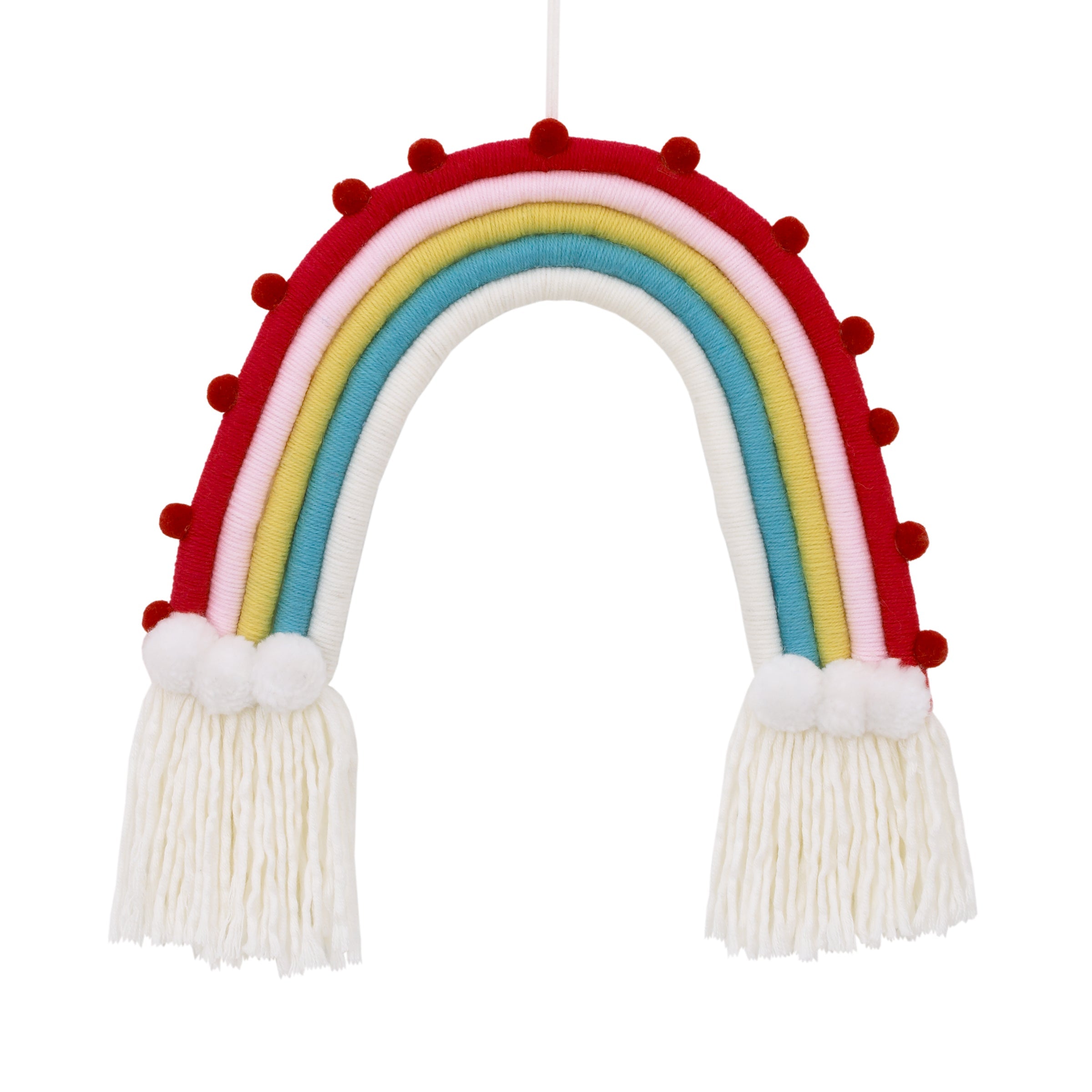Rainbow Tapestry Red, Pink, Yellow, Blue and White Yarn Wall DÃ©cor
