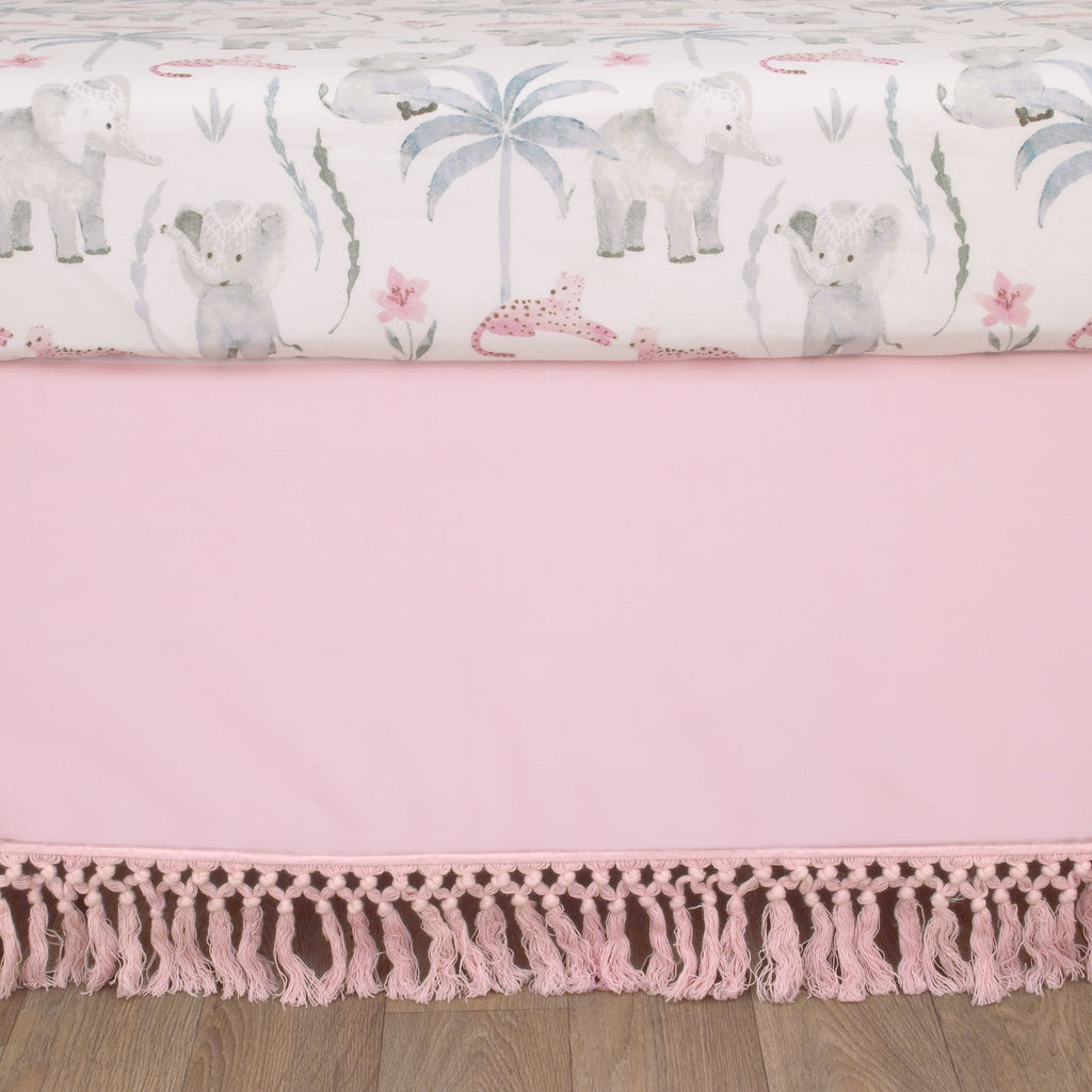 NoJo Tropical Princess Elephant /Jungle Pink and Green 4 Piece Crib Bedding Set - Comforter, Fitted Crib Sheet, Dust Ruffle and Storage