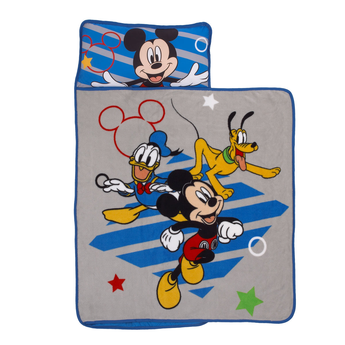 Mickey Mouse Clubhouse Buddies Padded Toddler Nap Mat With Built In Pillow, Fleece Blanket, and Name Label for Daycare, Kindergarten or Travel