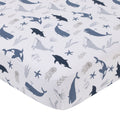 Ever & Ever Marine Navy, Light Blue, Chambray, and White Ocean Friends 100% Cotton Nursery Fitted Crib Sheet