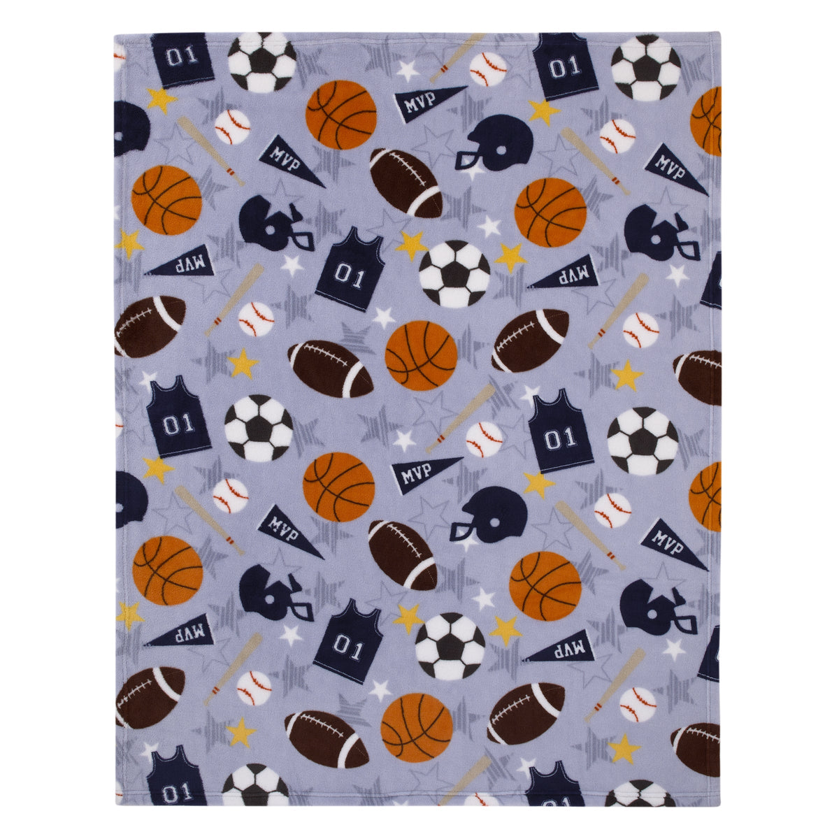 Everything Kids Sports Gray, Navy, Orange, and Brown Super Soft Toddler Blanket