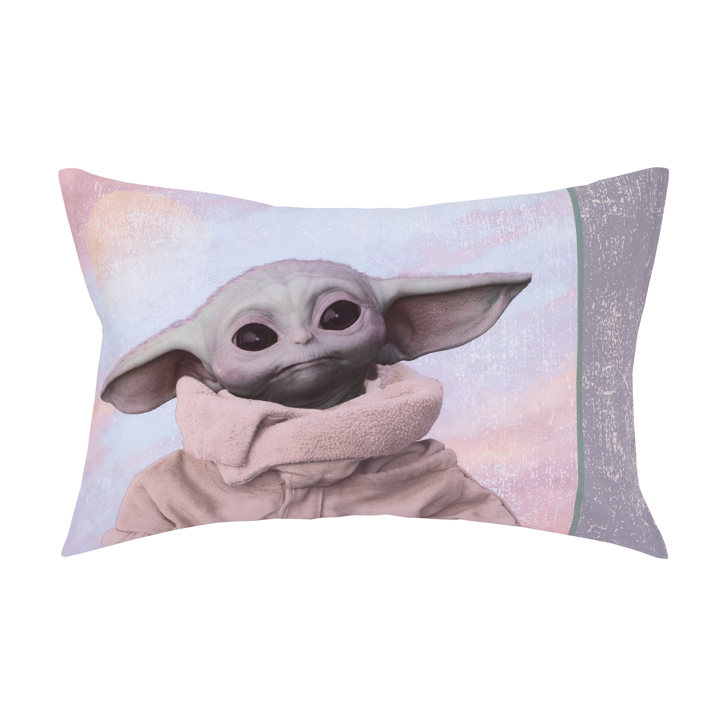 The Mandalorian "The Child" Green, Tan, White 4 Piece Toddler Bed Set - Comforter, Fitted Bottom Sheet, Flat Top Sheet, Reversible Pillowcase