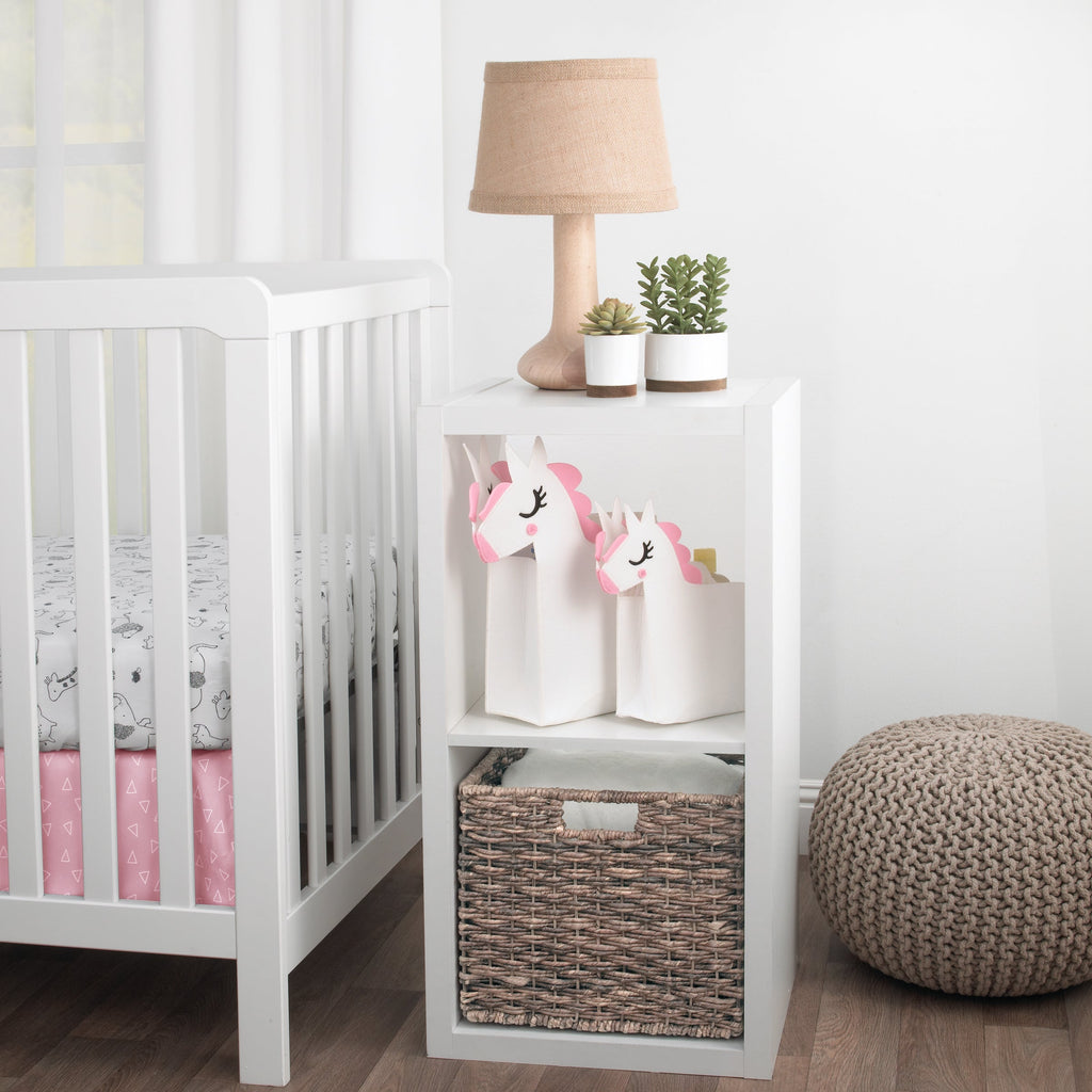 White Felt Unicorn Shaped 2 Piece Nursery Storage Caddy Set