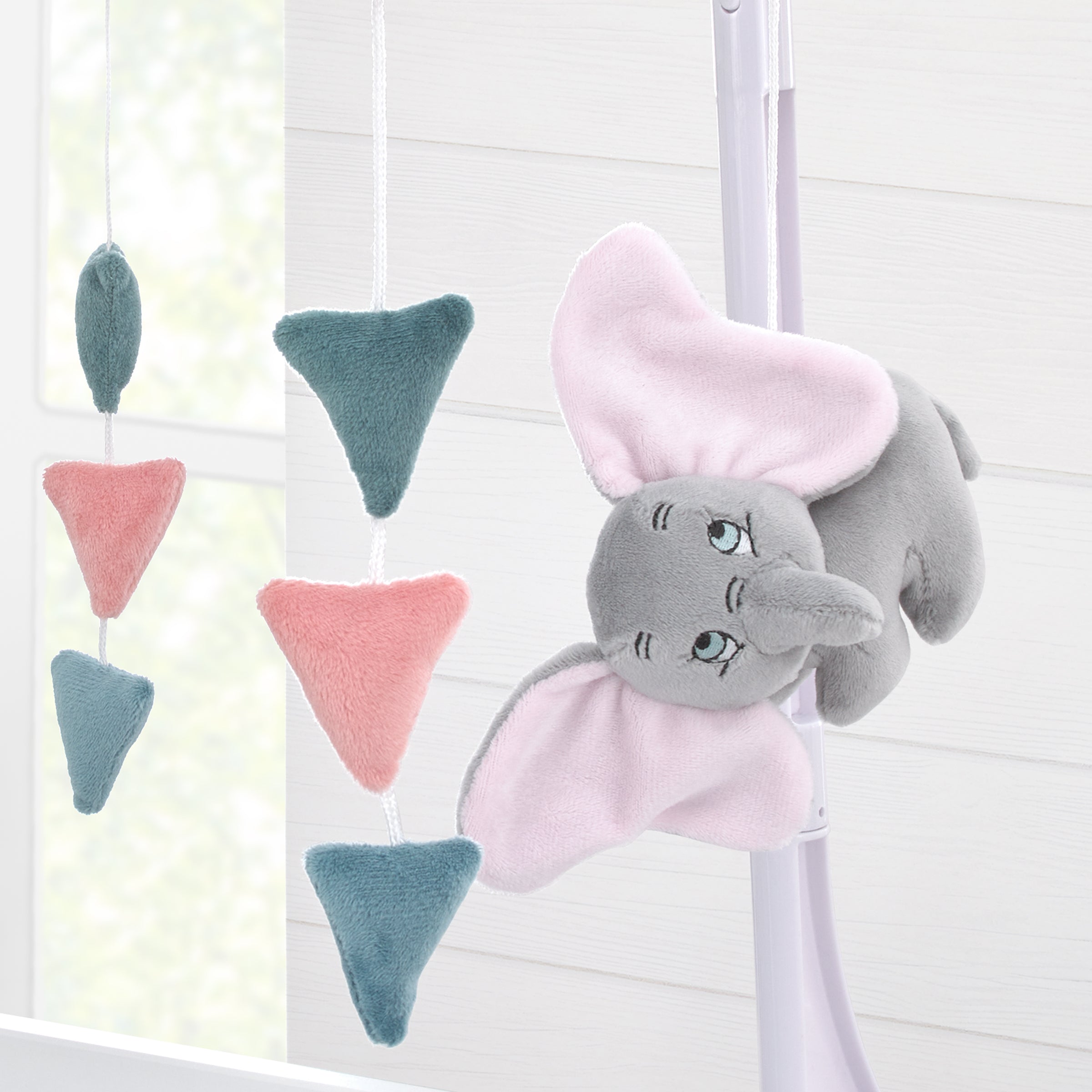 Disney Dumbo Hello Baby Grey, White, Rose and Teal Circus Banner Musical Mobile