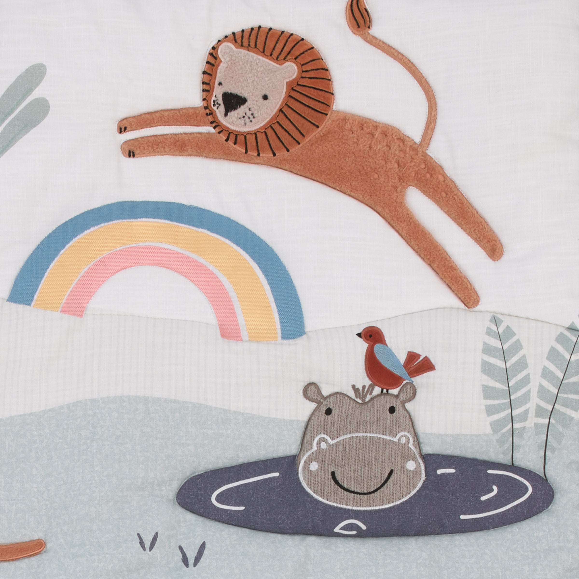 Wild Pals Navy, Gray, and Tan Safari Animals 4 Piece Nursery Crib Bedding Set - Comforter, 100% Cotton Fitted Crib Sheet, Crib Skirt and Nursery Organizer