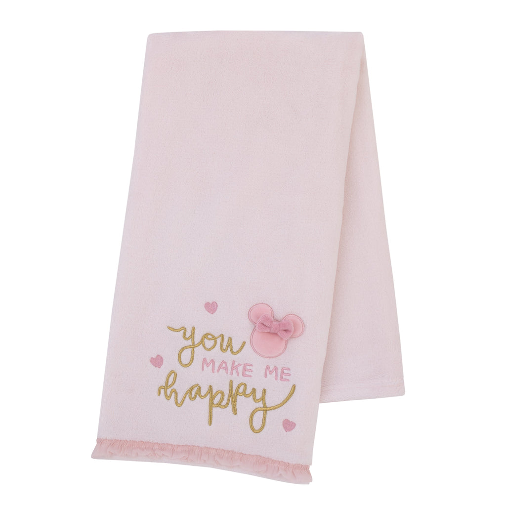 Minnie Mouse My Happy Place Pink Super Soft Appliqued Baby Blanket