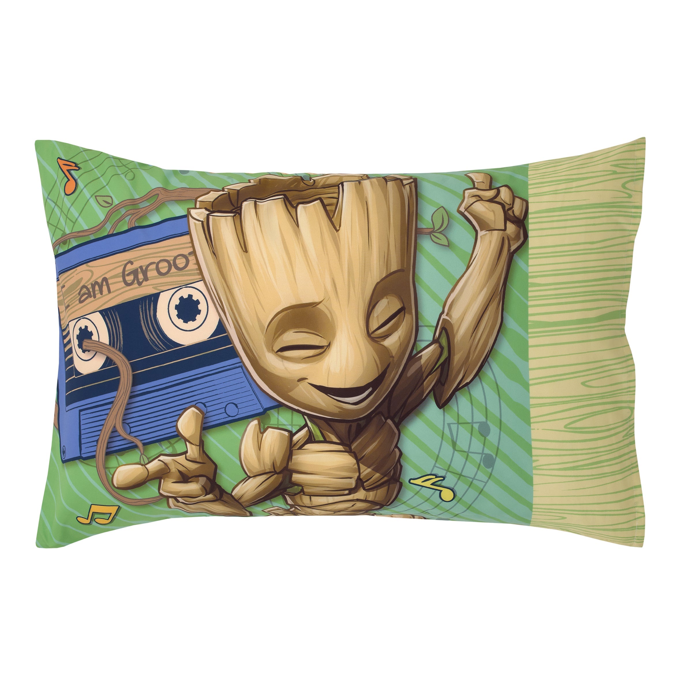Guardians of the Galaxy I Am Groot Green and Blue 4 Piece Toddler Bed Set - Comforter, Fitted Bottom Sheet, Flat Top Sheet, and Reversible Pillowcase