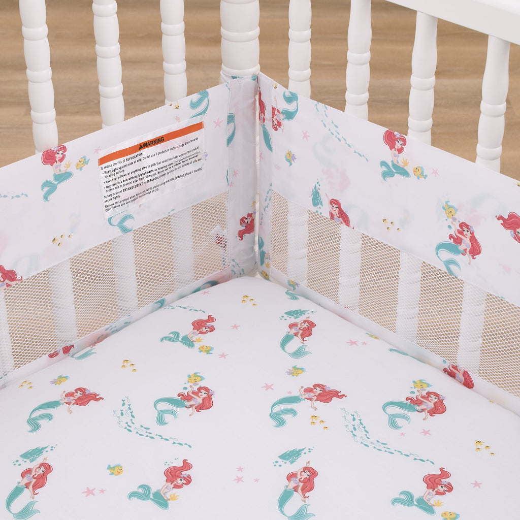 Ariel Watercolor Wishes Aqua, White, and Orange Crib Liner